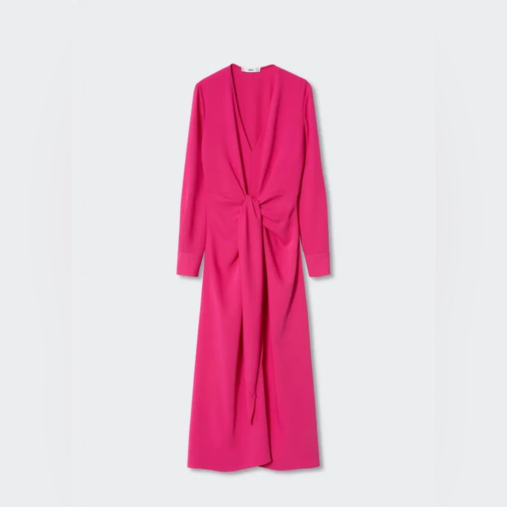 Mango Fuchsia Long Sleeve bow midi Dress